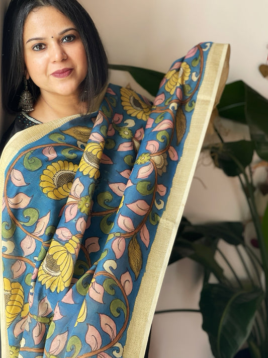 Handpainted Kalamkari Dupatta in Chanderi Silk