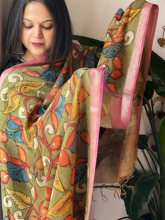Handpainted Kalamkari Dupatta in Chanderi Silk