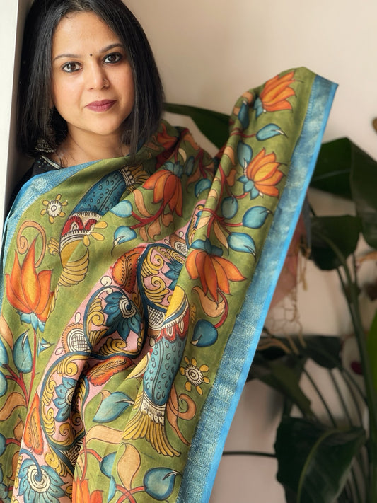 Handpainted Kalamkari Dupatta in Chanderi Silk