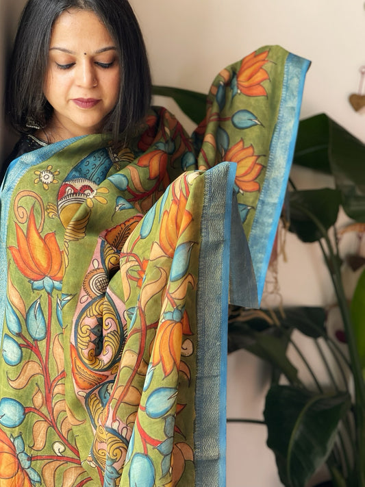 Handpainted Kalamkari Dupatta in Chanderi Silk