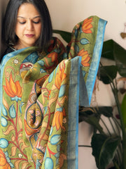 Handpainted Kalamkari Dupatta in Chanderi Silk
