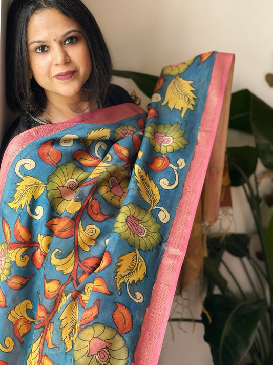 Handpainted Kalamkari Dupatta in Chanderi Silk