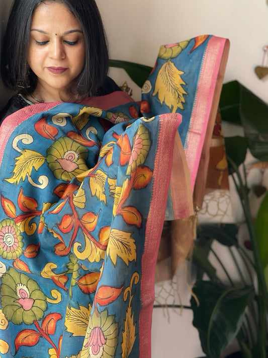 Handpainted Kalamkari Dupatta in Chanderi Silk