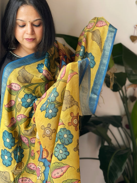 Handpainted Kalamkari Dupatta in Chanderi Silk