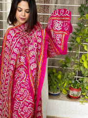 Pink Bandhani Dupatta with Gotapatti Handwork in Pure Silk