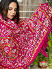 Pink Bandhani Dupatta with Gotapatti Handwork in Pure Silk