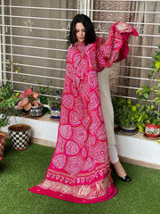 Pink Bandhani Dupatta with Gotapatti Handwork in Pure Silk