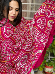 Pink Bandhani Dupatta with Gotapatti Handwork in Pure Silk