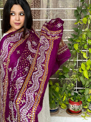 Purple Bandhani Dupatta with Gotapatti Handwork in Pure Silk