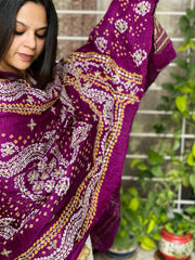 Purple Bandhani Dupatta with Gotapatti Handwork in Pure Silk