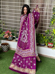 Purple Bandhani Dupatta with Gotapatti Handwork in Pure Silk