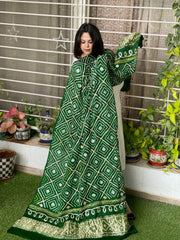 Green Bandhani Dupatta with Gotapatti Handwork in Pure Silk