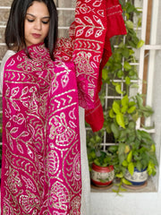 Pink Bandhani Dupatta with Gotapatti Handwork in Pure Silk