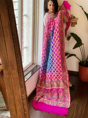 Pink, Blue Rai Bandhej Dupatta with Meenakari Jaal design in Georgette