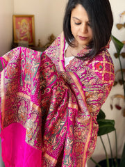 Pink, Blue Rai Bandhej Dupatta with Meenakari Jaal design in Georgette