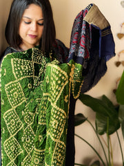 Green Bandhani with Ajrakh Dupatta in Modal Silk