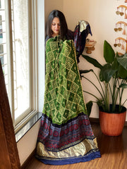 Green Bandhani with Ajrakh Dupatta in Modal Silk