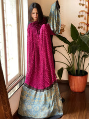 Wine Bandhani with Ajrakh Dupatta in Modal Silk