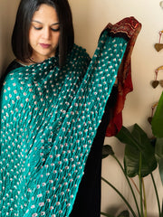 Rama Green Bandhani with Ajrakh Dupatta in Modal Silk