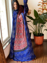 Maroon Bandhani with Ajrakh Dupatta in Modal Silk