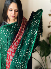 Rust Bandhani with Ajrakh Dupatta in Modal Silk