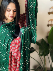 Rust Bandhani with Ajrakh Dupatta in Modal Silk