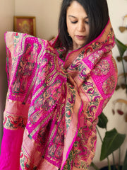 Pink, Yellow Rai Bandhej Dupatta with Meenakari Jaal design in Georgette