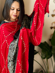 Black Bandhani with Ajrakh Dupatta in Modal Silk