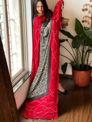 Black Bandhani with Ajrakh Dupatta in Modal Silk