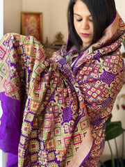 Purple Rai Bandhej Dupatta with Meenakari Jaal design in Georgette