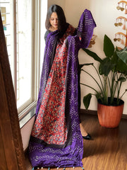 Rust Bandhani with Ajrakh Dupatta in Modal Silk