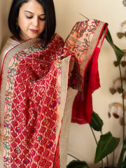 Red Rai Bandhej Dupatta with Meenakari Jaal design in Georgette