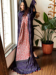 Rust Bandhani with Ajrakh Dupatta in Modal Silk