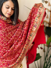 Red Rai Bandhej Dupatta with Meenakari Jaal design in Georgette