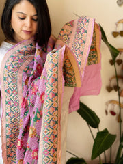 Purplish Pink Rai Bandhej Dupatta with Meenakari Jaal design in Georgette