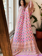 Purplish Pink Rai Bandhej Dupatta with Meenakari Jaal design in Georgette