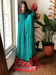 Rama Green Bandhani with Ajrakh Dupatta in Modal Silk