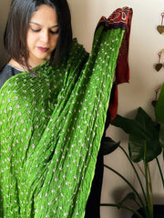 Green Bandhani with Ajrakh Dupatta in Modal Silk