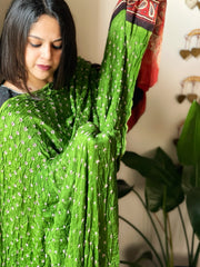 Green Bandhani with Ajrakh Dupatta in Modal Silk