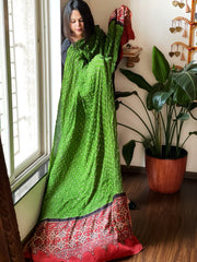 Green Bandhani with Ajrakh Dupatta in Modal Silk