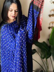 Blue Bandhani with Ajrakh Dupatta in Modal Silk