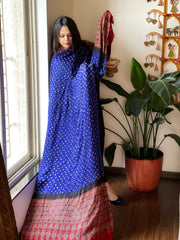 Blue Bandhani with Ajrakh Dupatta in Modal Silk