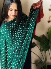 Green Bandhani with Ajrakh Dupatta in Modal Silk