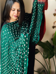 Green Bandhani with Ajrakh Dupatta in Modal Silk