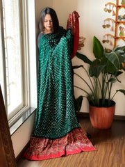 Green Bandhani with Ajrakh Dupatta in Modal Silk