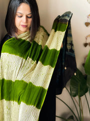 Green Shibori with Ajrakh Dupatta in Modal Silk