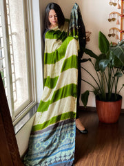 Green Shibori with Ajrakh Dupatta in Modal Silk