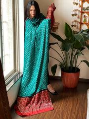 Rama Green Bandhani with Ajrakh Dupatta in Modal Silk