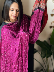 Purple Bandhani with Ajrakh Dupatta in Modal Silk