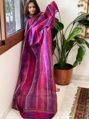 Purple, Pink Handmade Kantha Dupatta in Silk